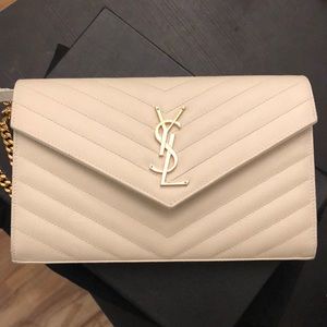 Saint Laurent Monogram Envelope Chain Bag White